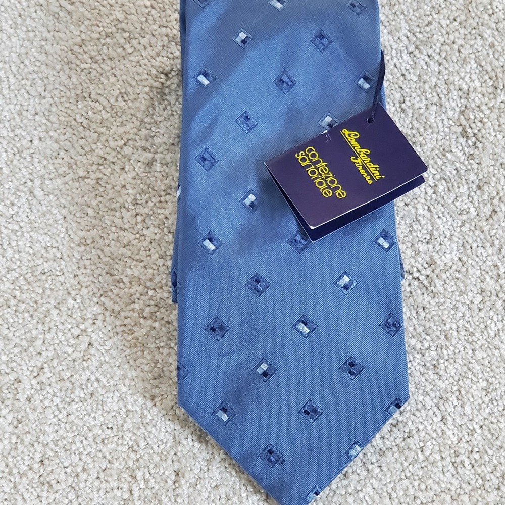 Lombardini Firenze Men's Neck Tie Blue 100%‎ Silk Italy 59" NWTG
